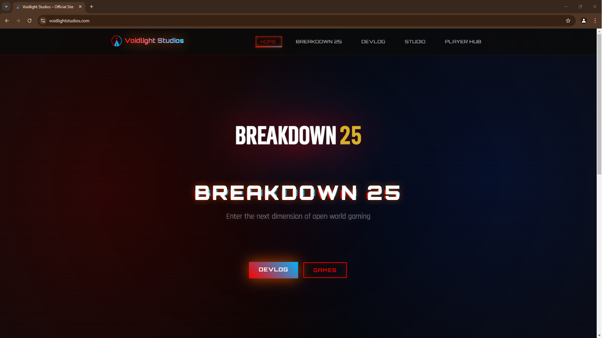 Voidlight Studios — website voor Breakdown 25